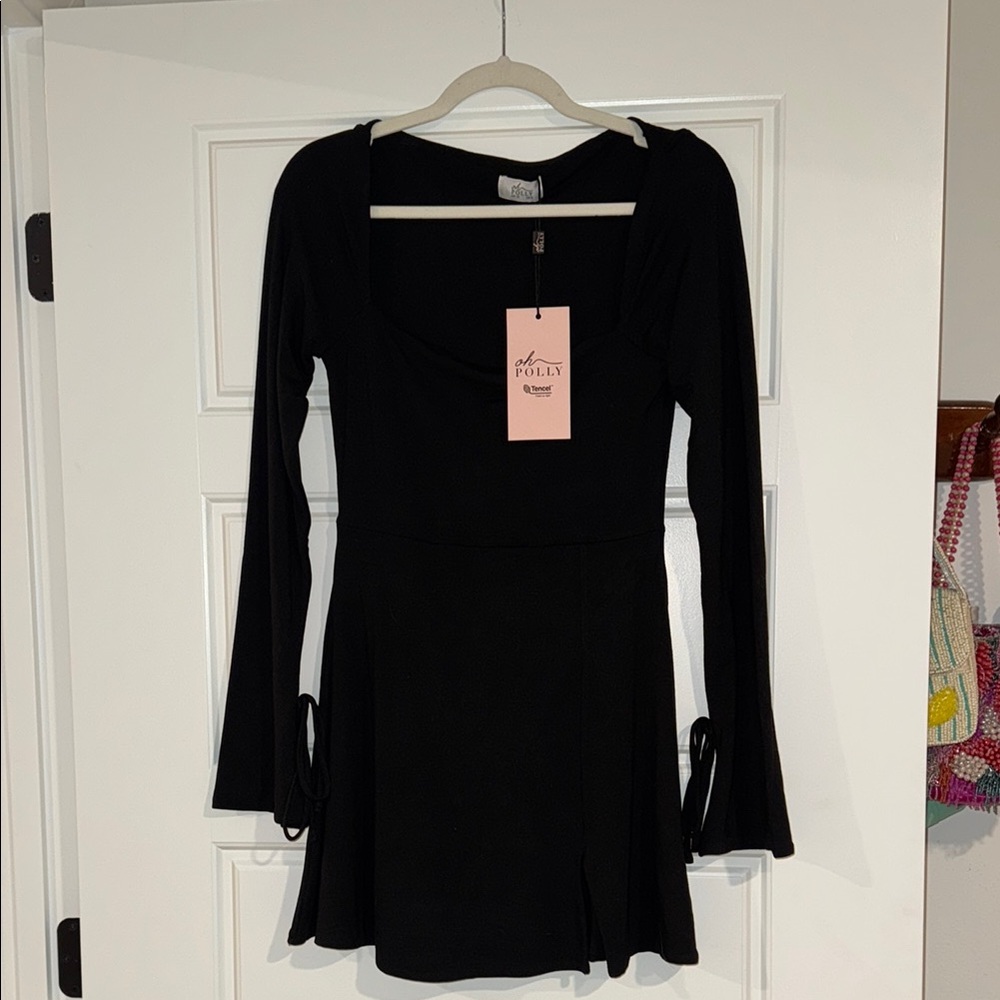 Oh Polly Black Fit and Flare Bell Sleeve Dress